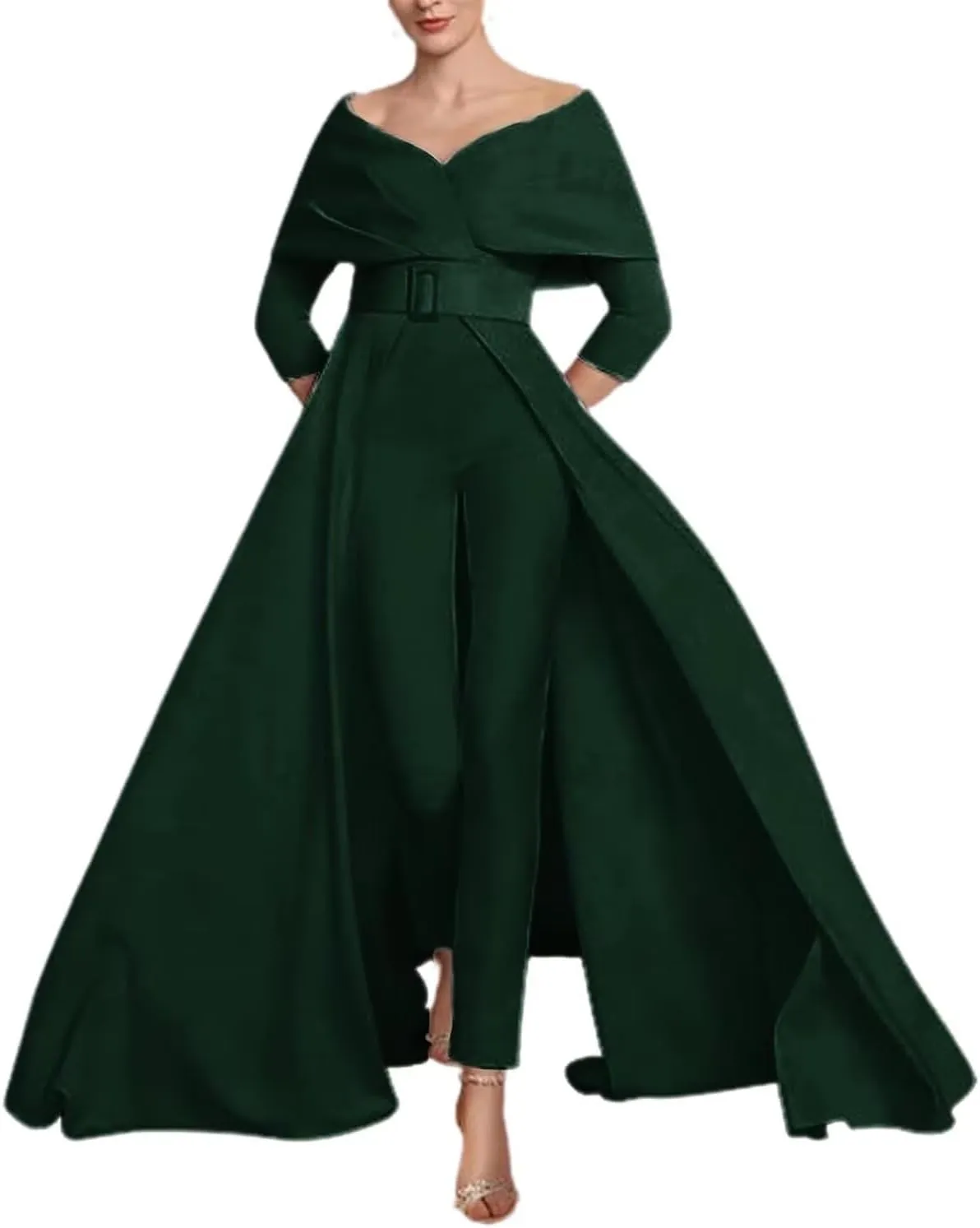 Two Piece Jumpsuit Mother of The Bride Dress for Wedding Off Shoulder Satin Elegant Formal Evening Dress for Women