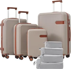 Ultimate Travel Solution with 4 Piece Luggage Set, Lightweight Expandable Spinner Suitcases with Compression Packing Cubes, Khaki