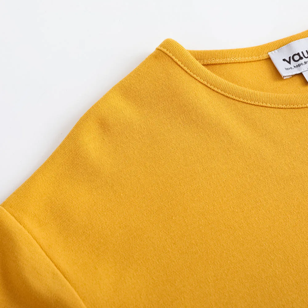 Vauva FW23 - Girls Cotton Long Sleeve Crewneck T-Shirt (Natural Yellow)