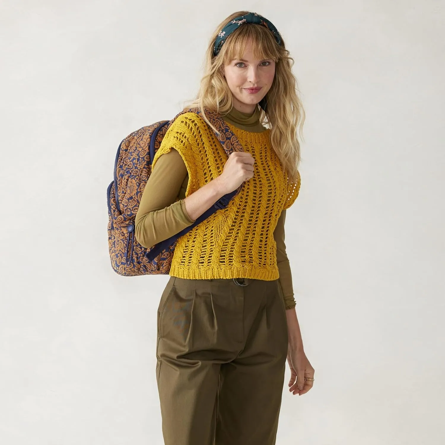 Vera Bradley Featherweight Bancroft Backpack, Lotus Montage Roasted Pecan