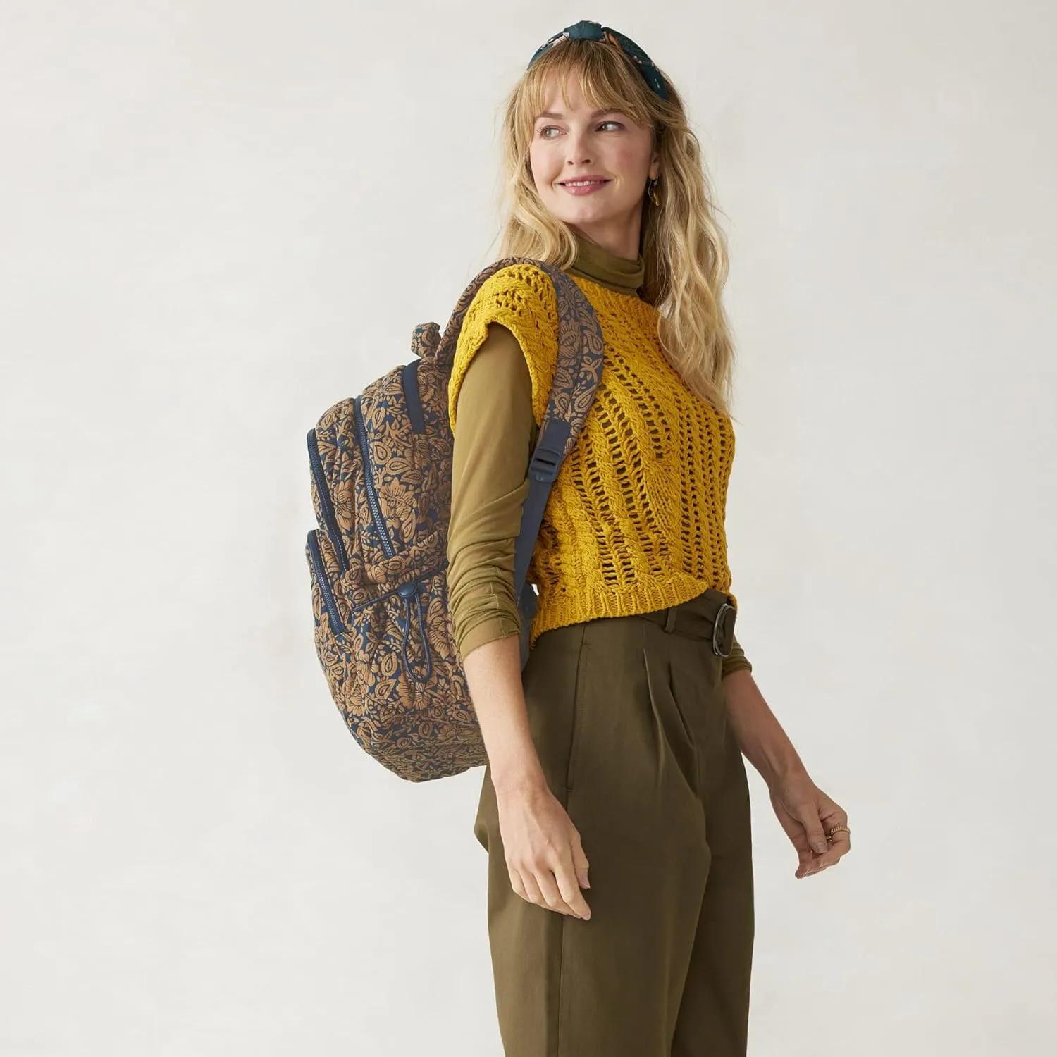 Vera Bradley Featherweight Large Bancroft Backpack, Lotus Montage Roasted Pecan