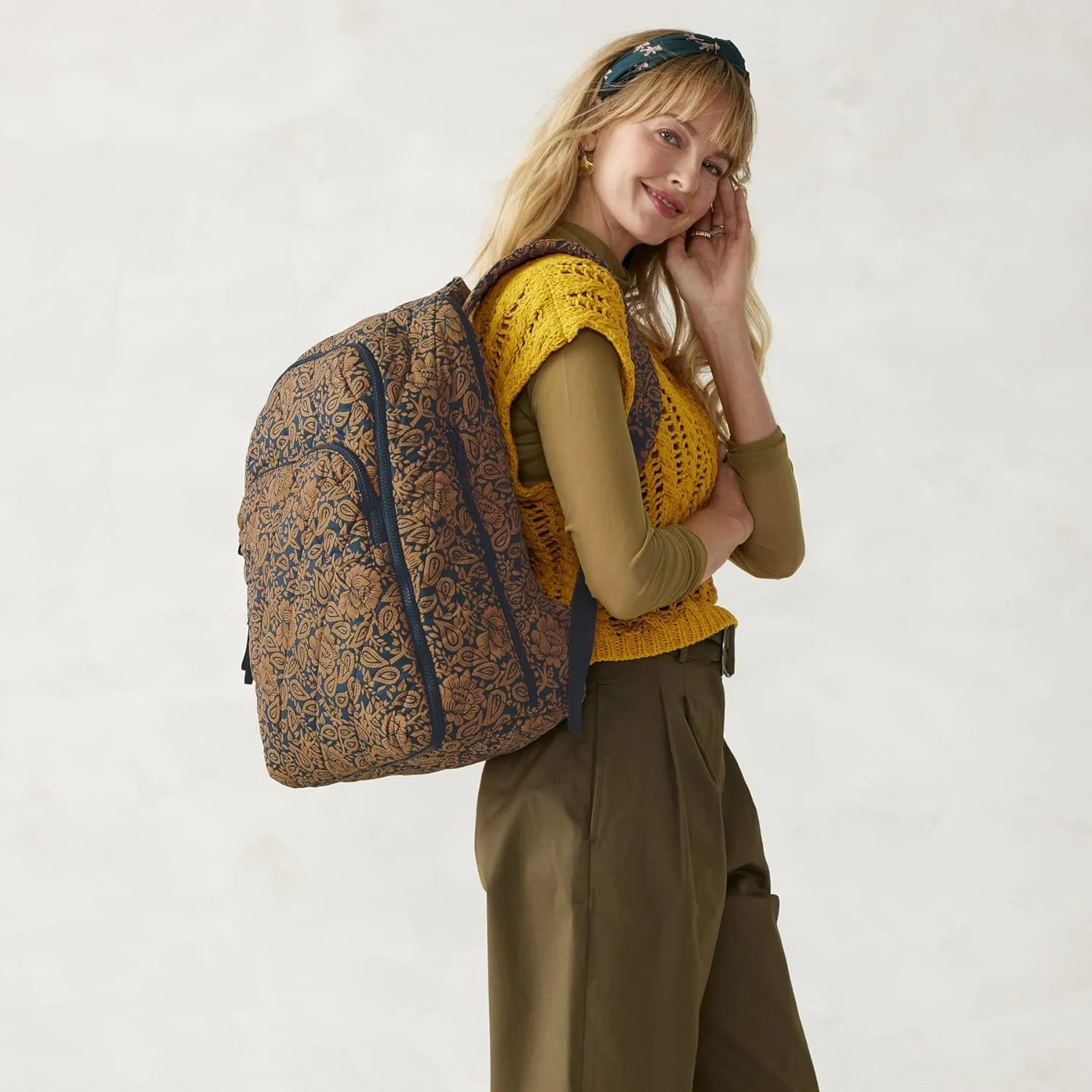 Vera Bradley Featherweight Westover Hybrid Backpack, Lotus Montage Roasted Pecan