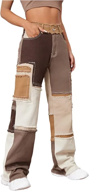 WDIRARA Women's Cow Print High Waist Wide Leg Jeans Casual Long Denim Pants