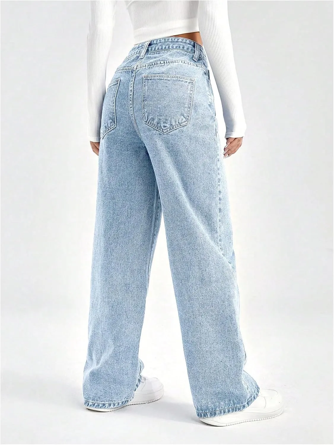 WDIRARA Women's High Waisted Ripped Straight Leg Jeans Cut Out Button Denim Pants