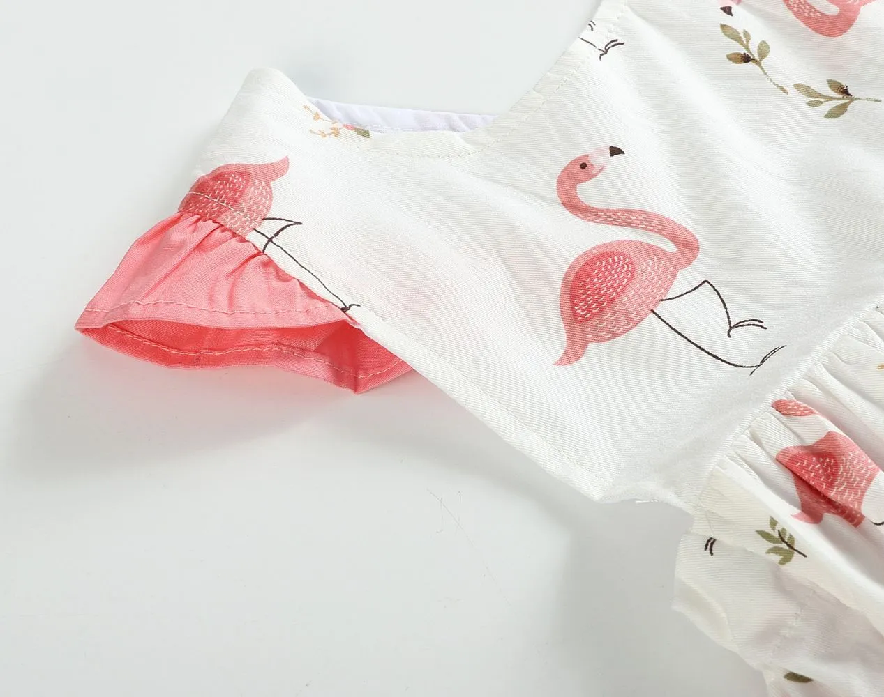 White & Pink Flamingo Ruffle Bubble Bodysuit