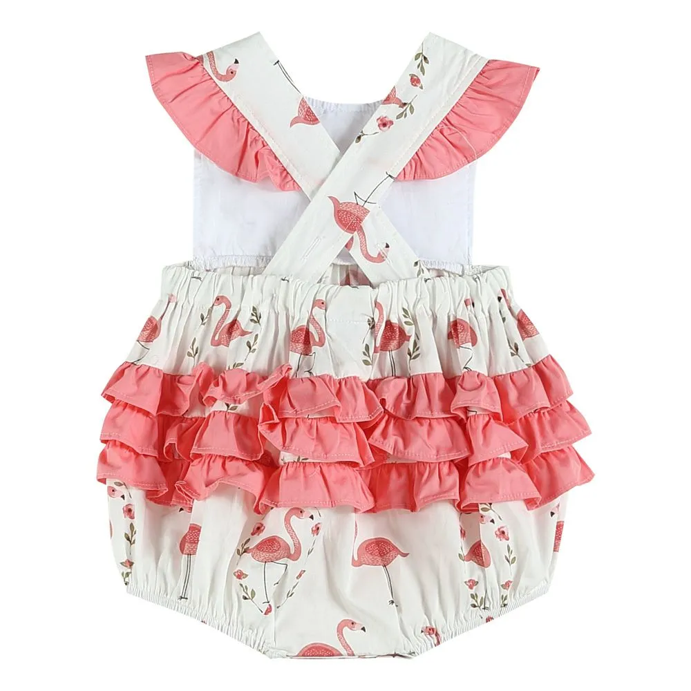 White & Pink Flamingo Ruffle Bubble Bodysuit
