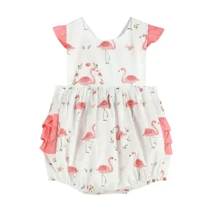 White & Pink Flamingo Ruffle Bubble Bodysuit