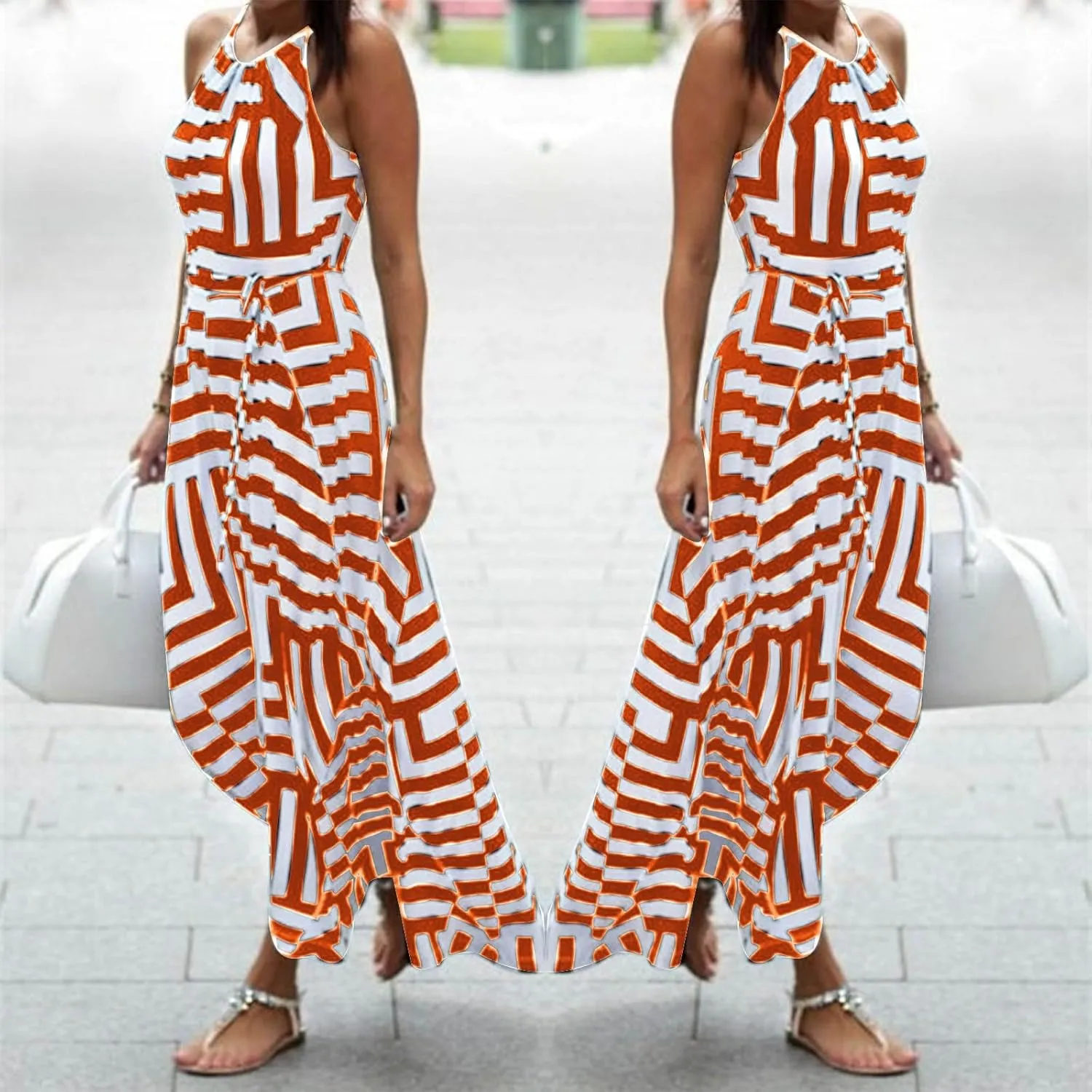 Women Boho Summer Dress 2024 Spaghetti Strap Beach Long Dress Sleeveless Flowy A-Line Maxi Dresses Sundress