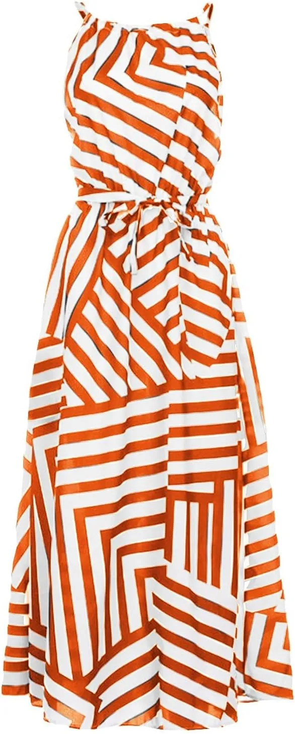Women Boho Summer Dress 2024 Spaghetti Strap Beach Long Dress Sleeveless Flowy A-Line Maxi Dresses Sundress