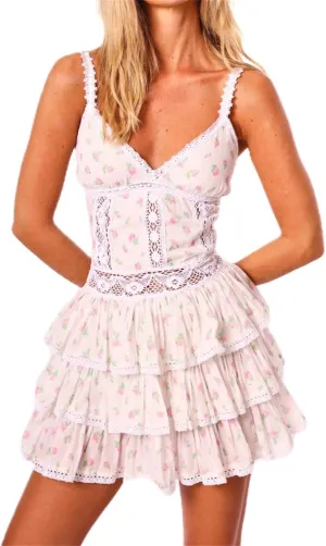 Women Y2k Hollow Out Lace Trim Mini Dress Cute Floral Low Cut Tiered A Line Short Dress Cottagecore Going Out Sundress