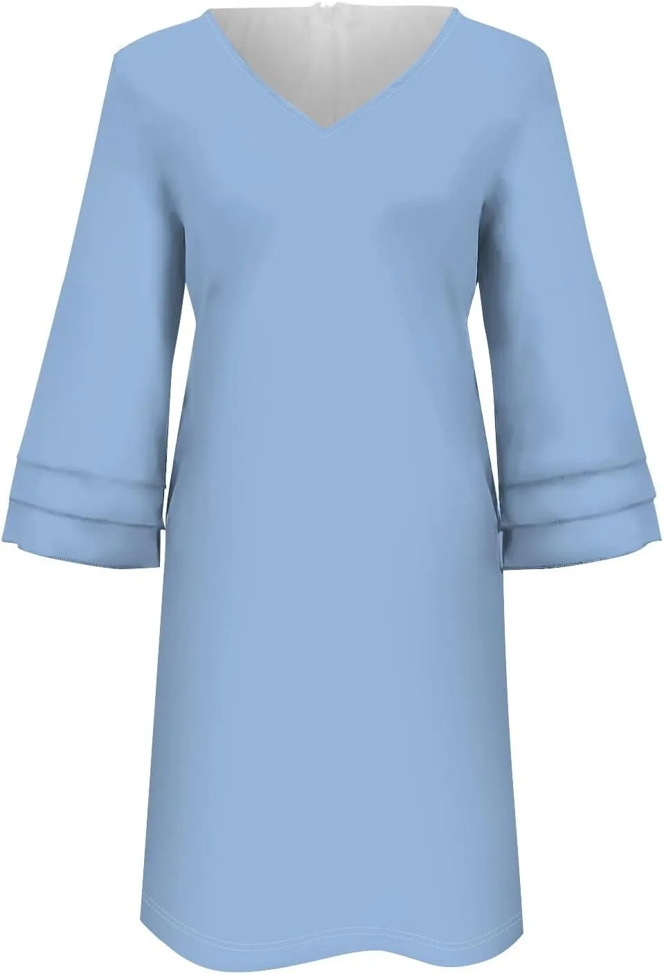 Women's Casual Boho Dress 2025 Spring Summer Loose V Neck 3/4 Bell Sleeve Flowy Beach Vacation Dresses