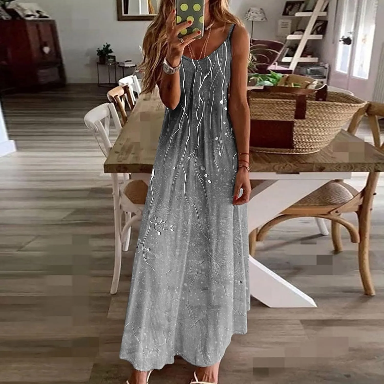 Women's Maxi Dress Floral Print Casual Loose Sleeveless Boho Sundress Summer Round Neck Beach Shirt Dress 2025