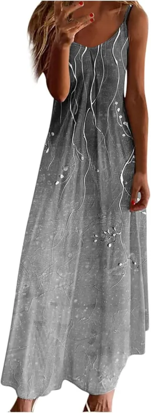 Women's Maxi Dress Floral Print Casual Loose Sleeveless Boho Sundress Summer Round Neck Beach Shirt Dress 2025