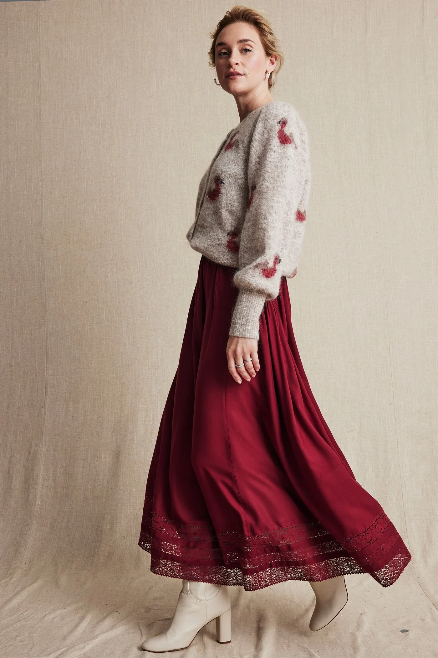 Women's red lace skirt