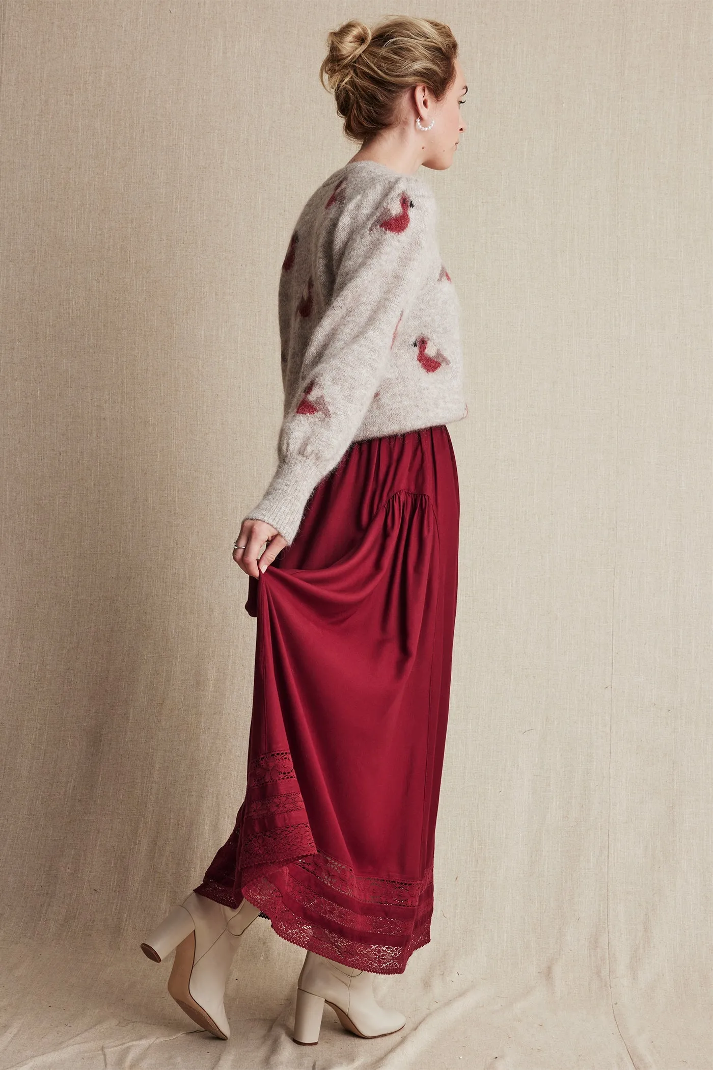 Women's red lace skirt