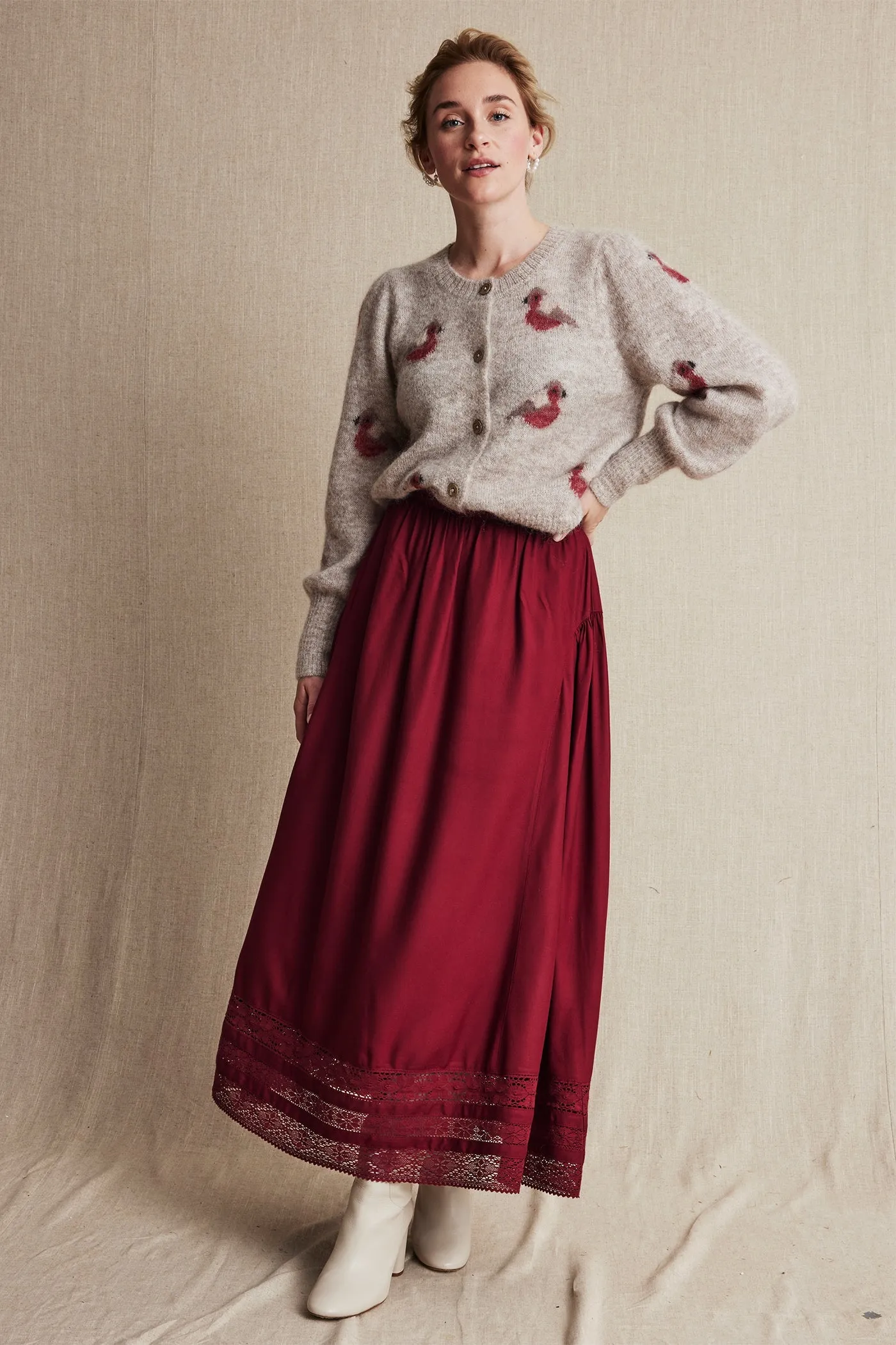Women's red lace skirt