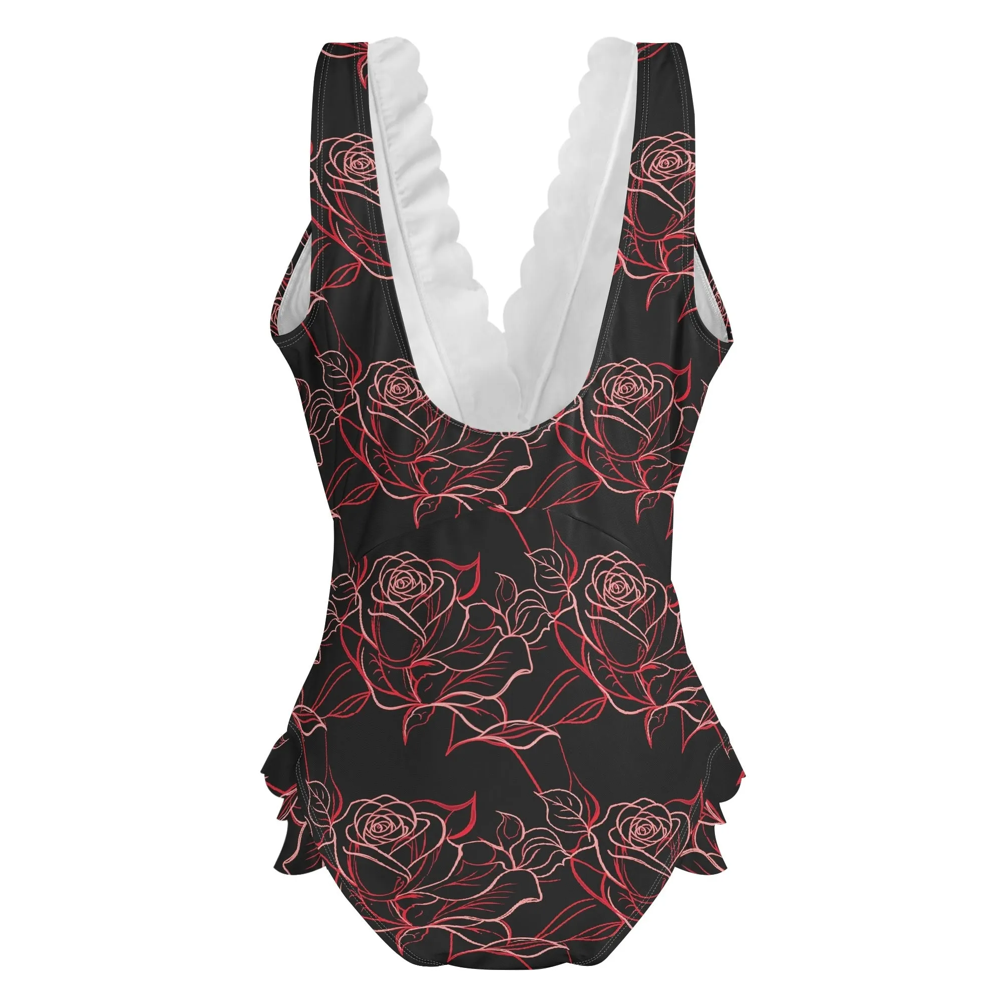 Womens Red Light Rose Ruffle Edge Cross-Front One Piece Swimsuit Bathing Suit