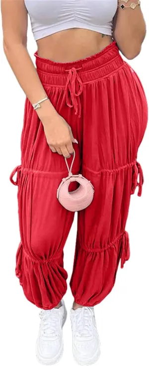Women's Sexy High Waist Lace Up Ruched Bodycon Cocktail Party Casual Trousers Pants