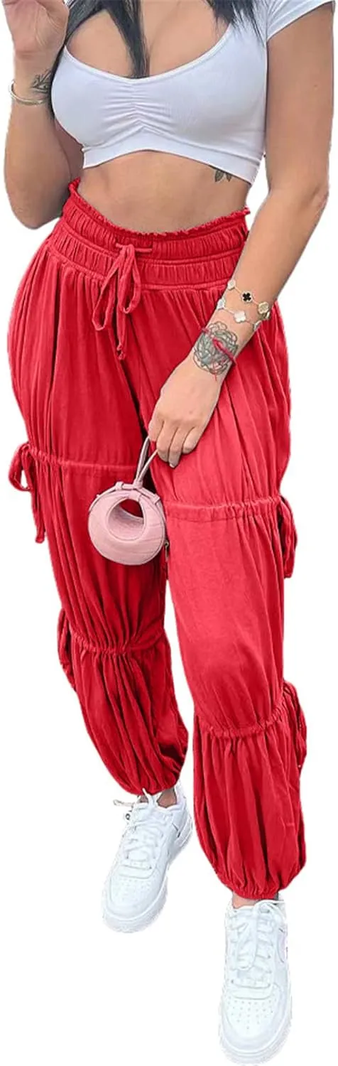 Women's Sexy High Waist Lace Up Ruched Bodycon Cocktail Party Casual Trousers Pants