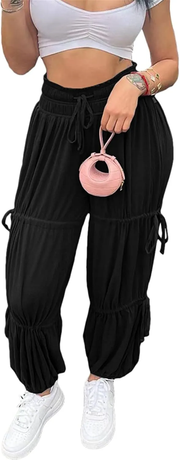 Women's Sexy High Waist Lace Up Ruched Bodycon Cocktail Party Casual Trousers Pants
