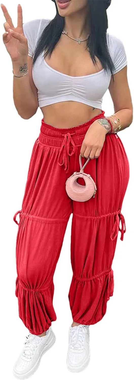 Women's Sexy High Waist Lace Up Ruched Bodycon Cocktail Party Casual Trousers Pants