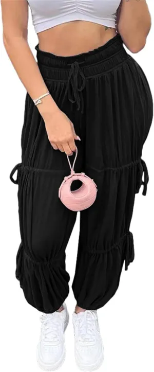 Women's Sexy High Waist Lace Up Ruched Bodycon Cocktail Party Casual Trousers Pants