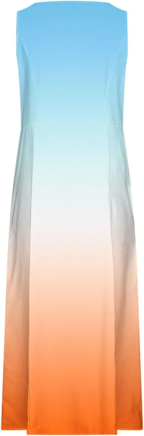 Women's Sleeveless Casual Summer Midi Dresses Gradient Graphic Print Sun Dresses Loose Flowy Tank Dress
