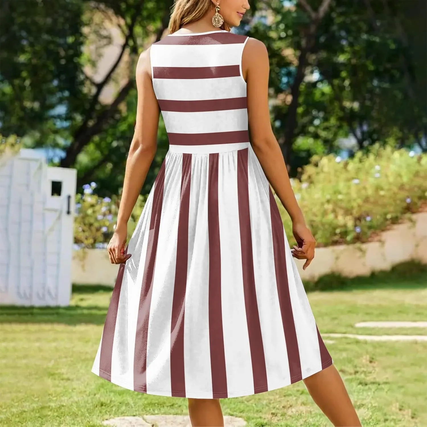 Womens Summer Dresses Flowy A-Line Sundresses Beach Floral Sleeveless Mid Dress Casual Tshirt Tank Dresses with Pockets