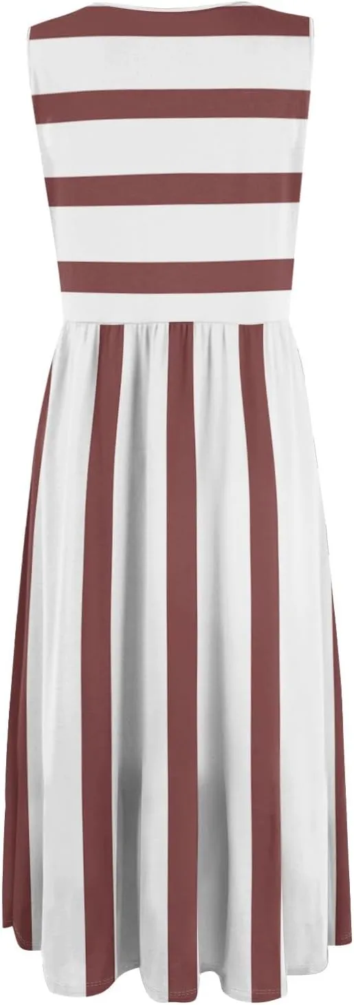 Womens Summer Dresses Flowy A-Line Sundresses Beach Floral Sleeveless Mid Dress Casual Tshirt Tank Dresses with Pockets