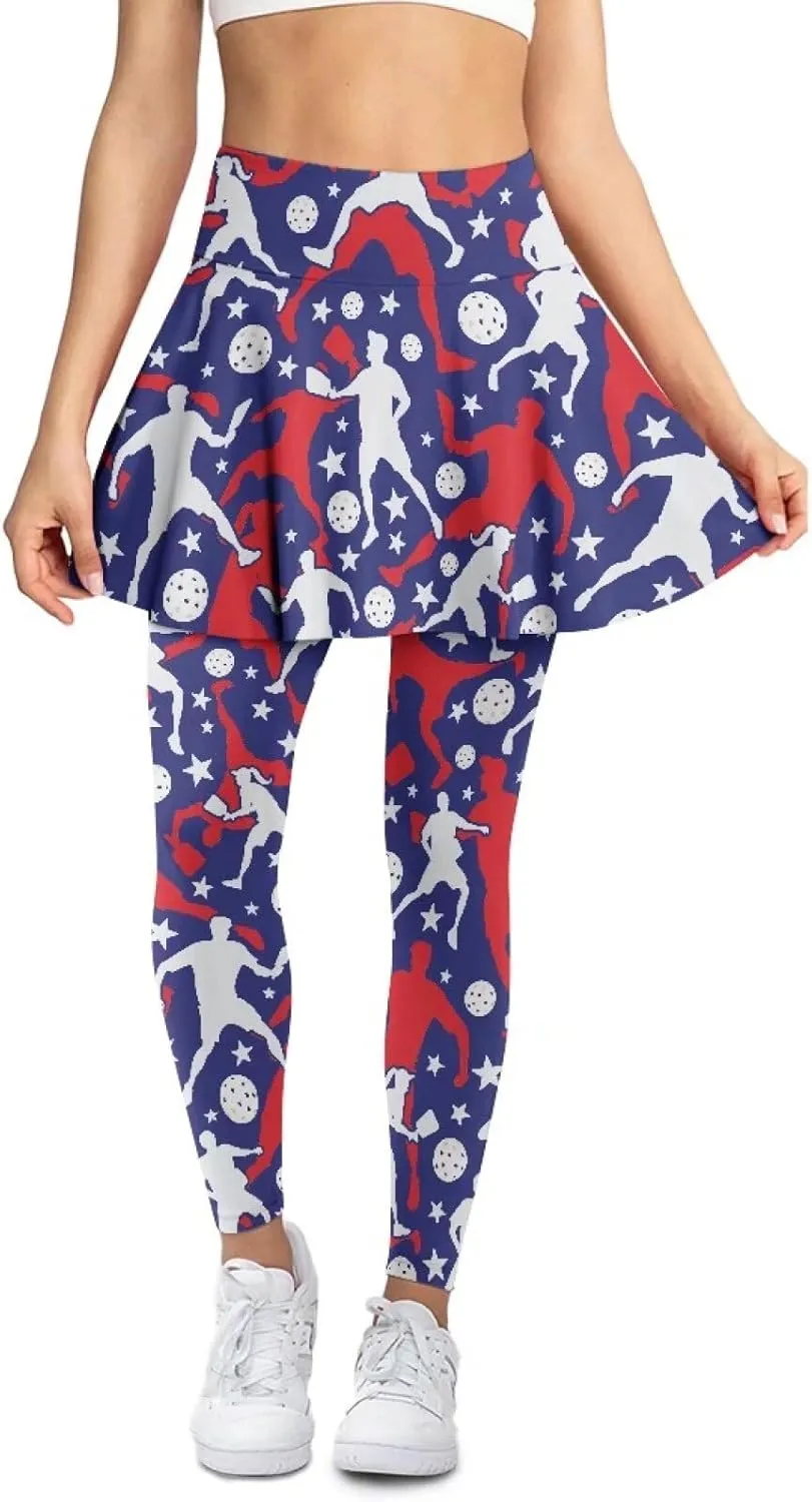 Womens Yoga Leggings with Skirts Tennis Skirts with Workout Running Pants XS-3XL
