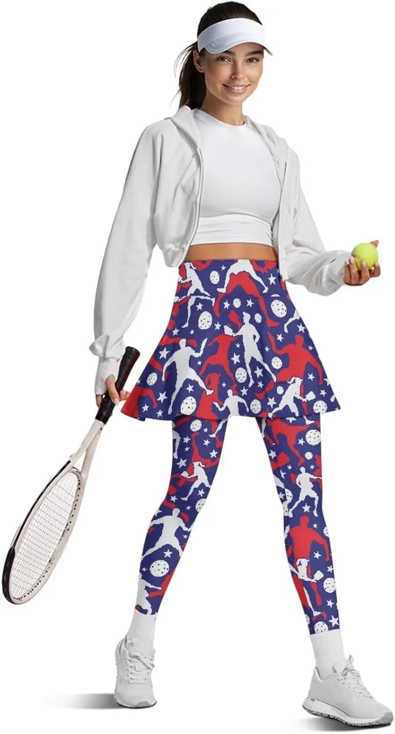 Womens Yoga Leggings with Skirts Tennis Skirts with Workout Running Pants XS-3XL
