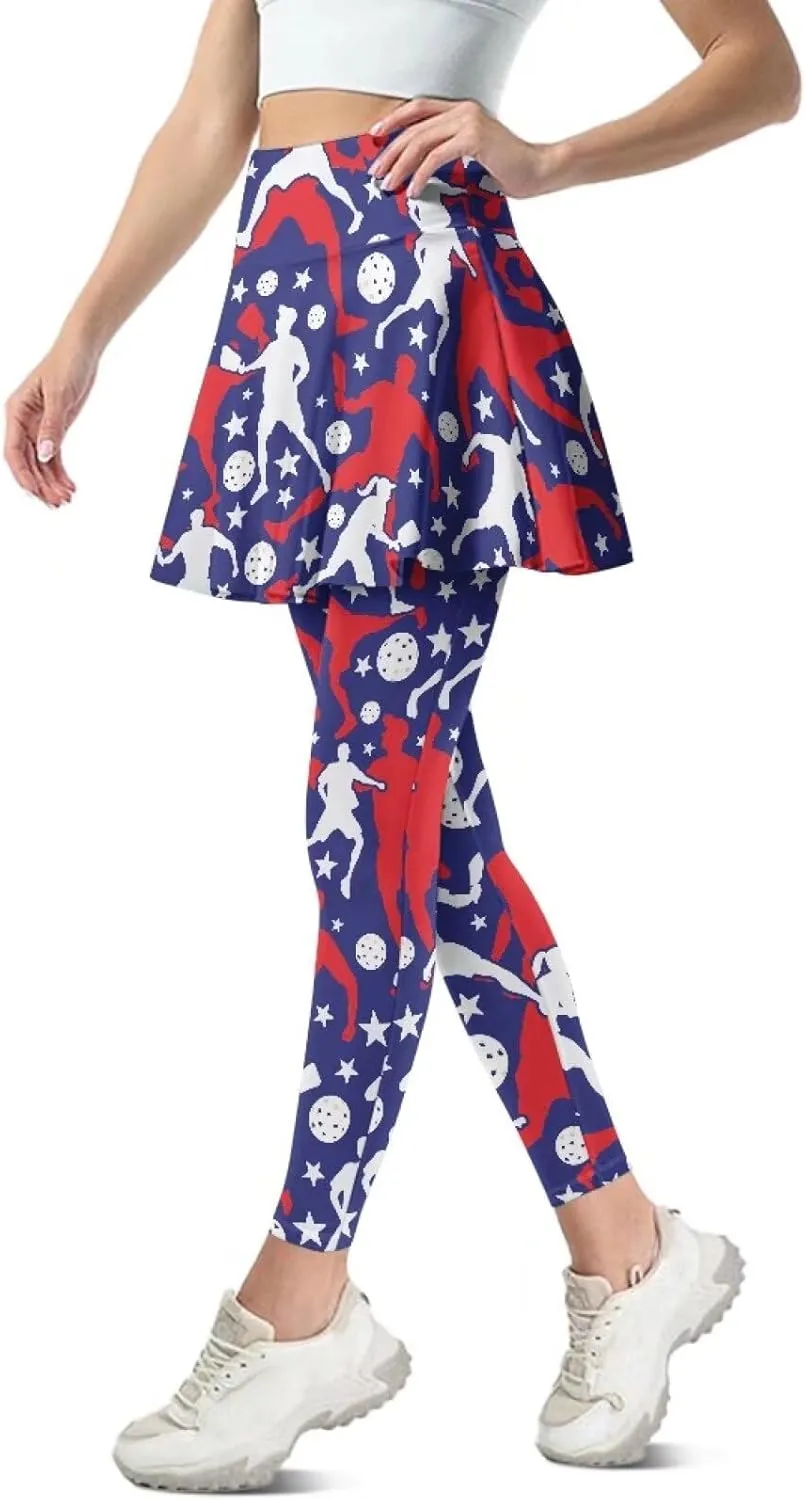 Womens Yoga Leggings with Skirts Tennis Skirts with Workout Running Pants XS-3XL