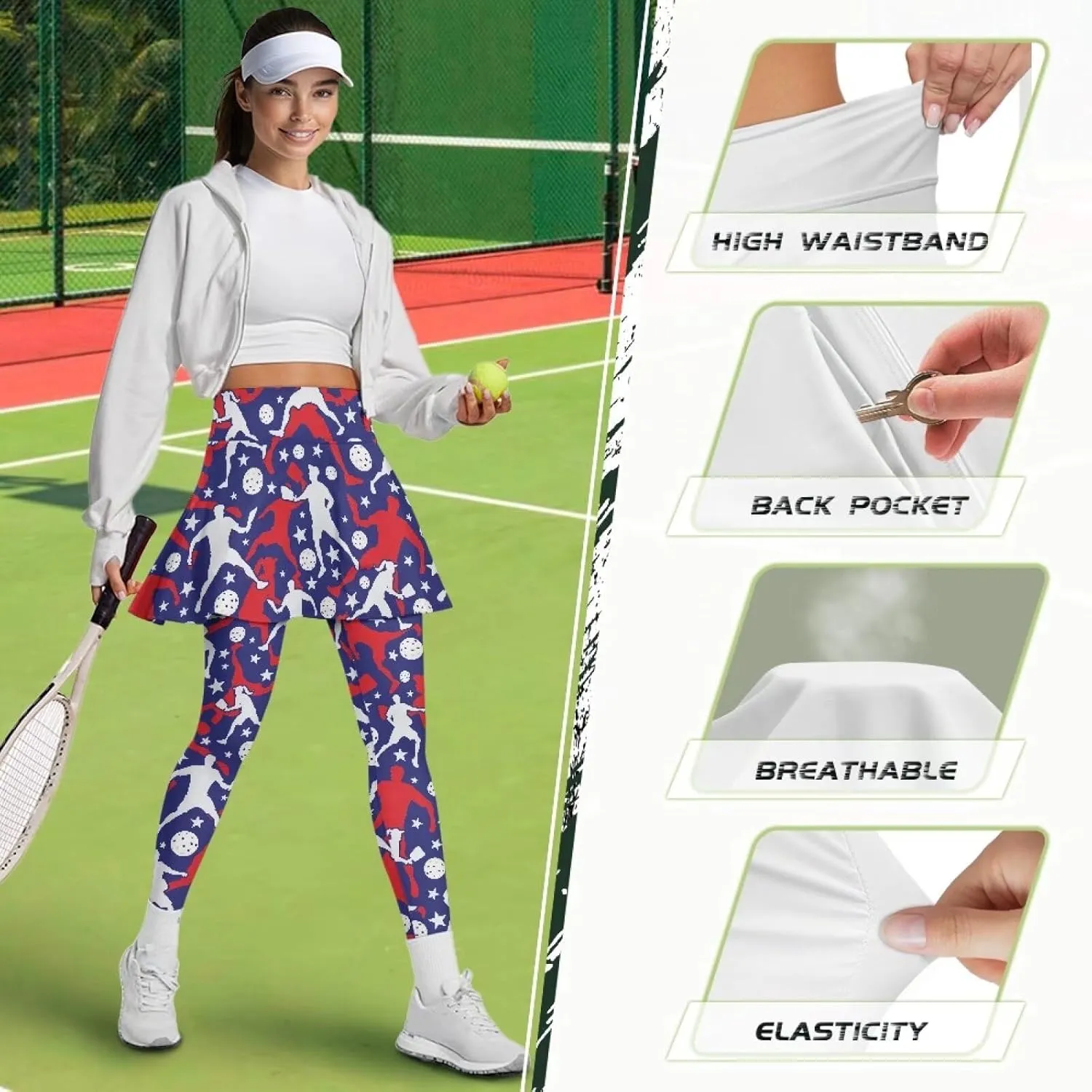 Womens Yoga Leggings with Skirts Tennis Skirts with Workout Running Pants XS-3XL