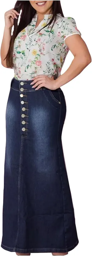Wrap Jean Skirts for Women Stretchy Button Down High Waisted Maxi Skirt Dressy Long Straight Loose Fit Denim Skirt