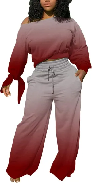 Yiershu Women's 2 Piece Outfits Casual Sweatsuits Long Sleeve Loose Matching Wide Leg Tracksuit Pants Sets with Pockets