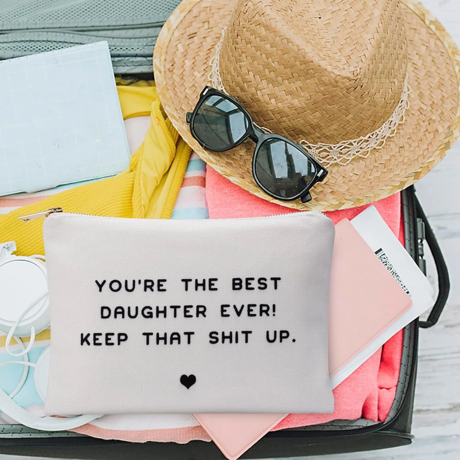 You Are The Best Daughter Ever Gifts from Mom - Makeup Bags Cosmetic Bags for Women, Large Cosmetic Bags, Daughter Wedding Christmas Gift, Daughter in Law Gifts, Bonus Daughter Gifts