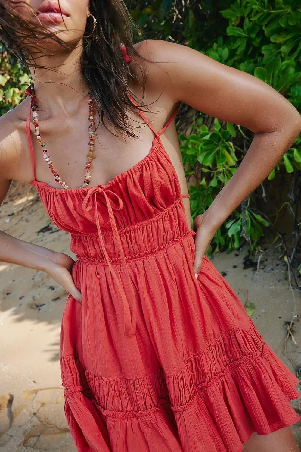 Yuemengxuan Women Backless Mini Dress 2025 Summer Dresses Y2K Spaghetti Strap Dress Flowy Sexy Beach Sundresses