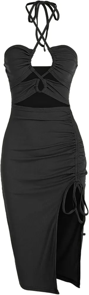 ZAFUL Women's Sleeveless Dress Sex Midi Halter Dresses Criss Cross Cami Womens Dresses Dress for Party