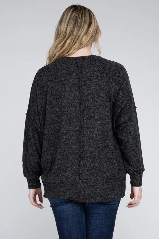ZENANA Plus Brushed Melange Drop Shoulder Sweater