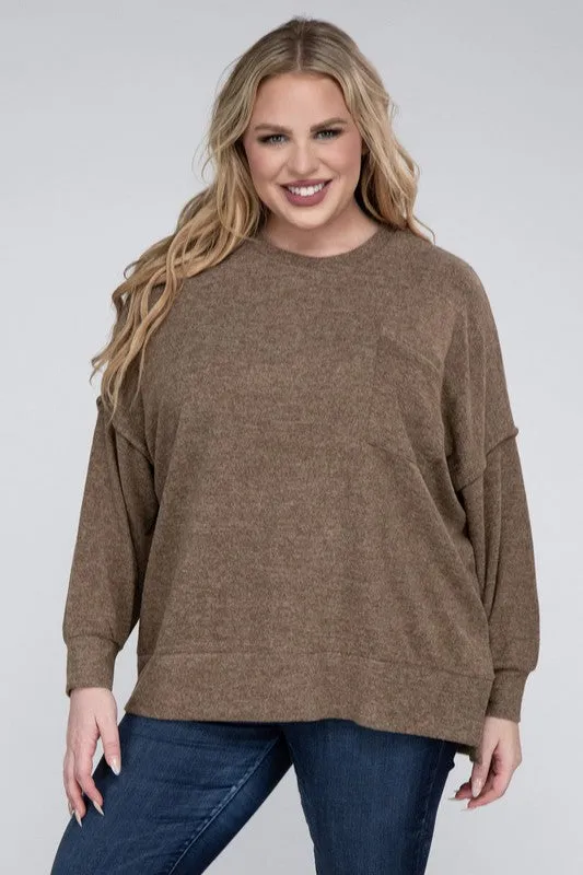 ZENANA Plus Brushed Melange Drop Shoulder Sweater