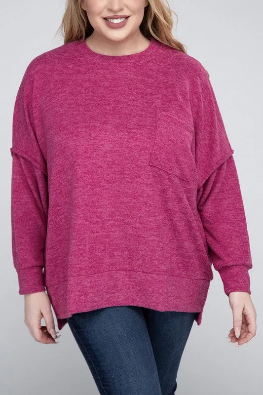 ZENANA Plus Brushed Melange Drop Shoulder Sweater