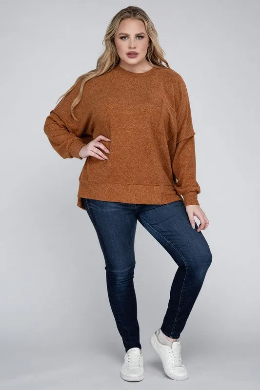 ZENANA Plus Brushed Melange Drop Shoulder Sweater