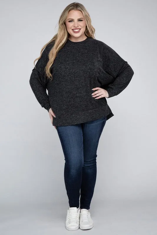 ZENANA Plus Brushed Melange Drop Shoulder Sweater
