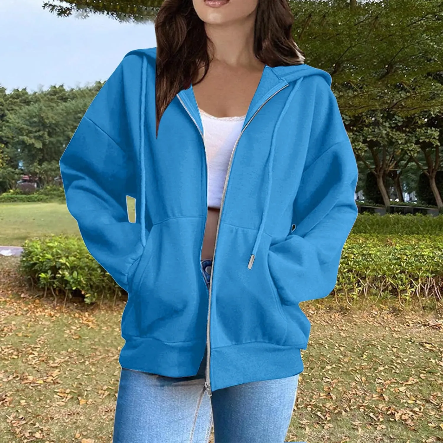 Zip Up Hoodies Women Long Sleeve Plus Size Sweatshirts for Women Y2k Jacket with Pockets Fall Winter Tops 2024