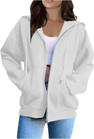 Zip Up Hoodies Women Long Sleeve Plus Size Sweatshirts for Women Y2k Jacket with Pockets Fall Winter Tops 2024