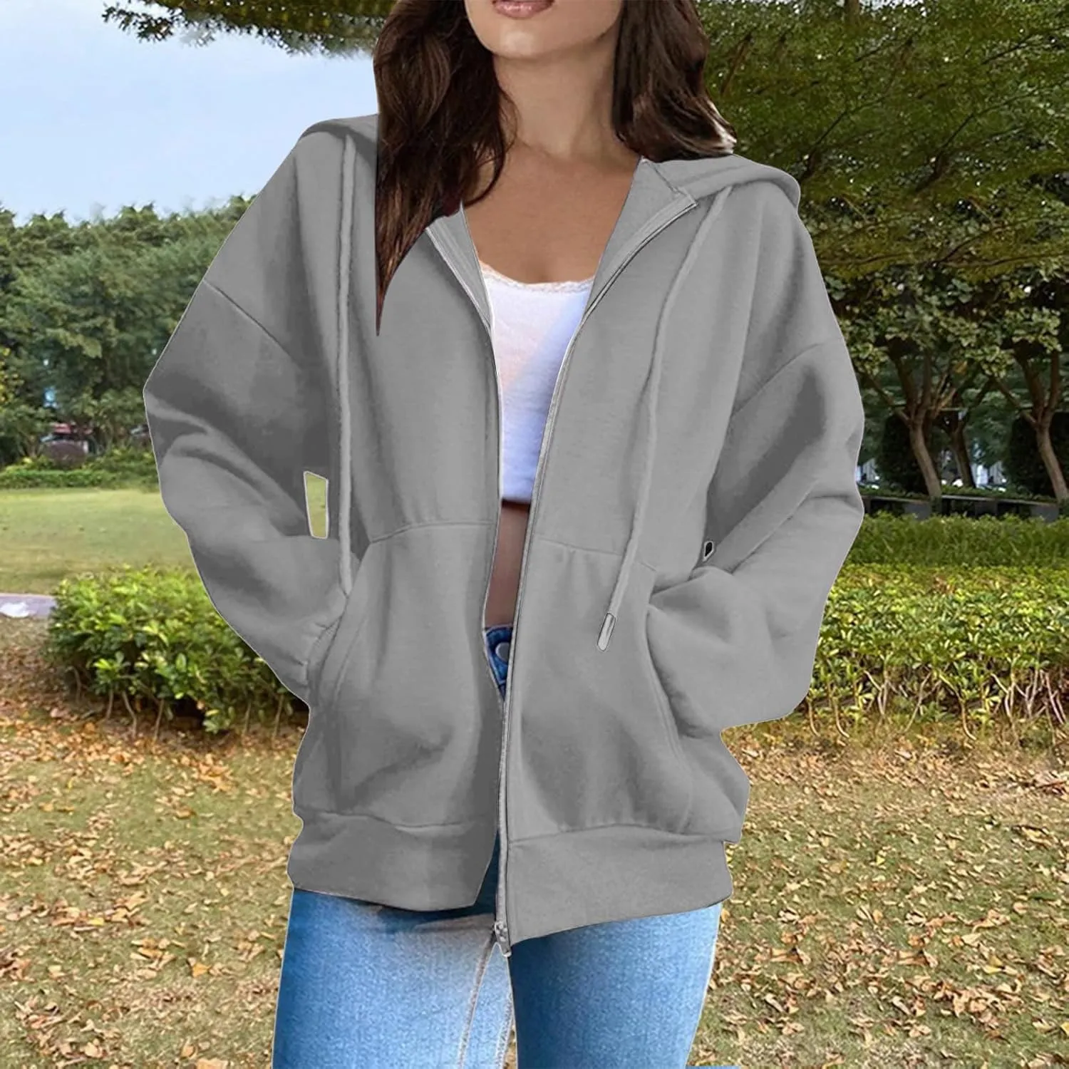 Zip Up Hoodies Women Long Sleeve Plus Size Sweatshirts for Women Y2k Jacket with Pockets Fall Winter Tops 2024