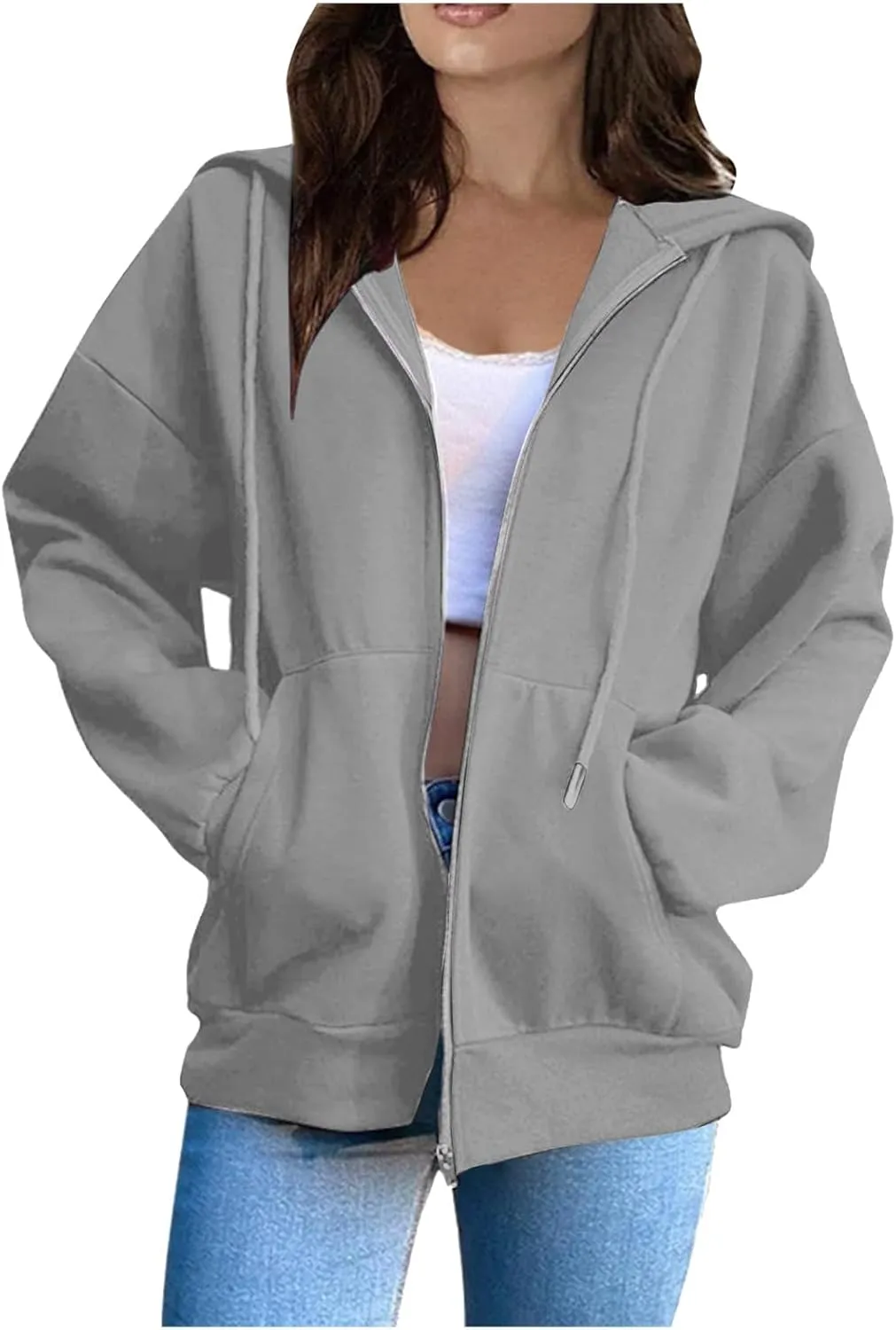 Zip Up Hoodies Women Long Sleeve Plus Size Sweatshirts for Women Y2k Jacket with Pockets Fall Winter Tops 2024