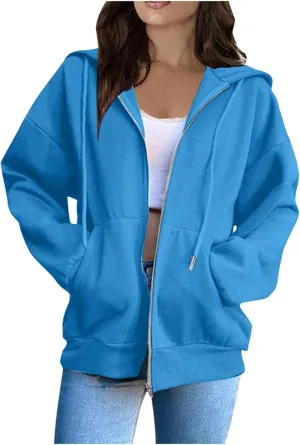 Zip Up Hoodies Women Long Sleeve Plus Size Sweatshirts for Women Y2k Jacket with Pockets Fall Winter Tops 2024