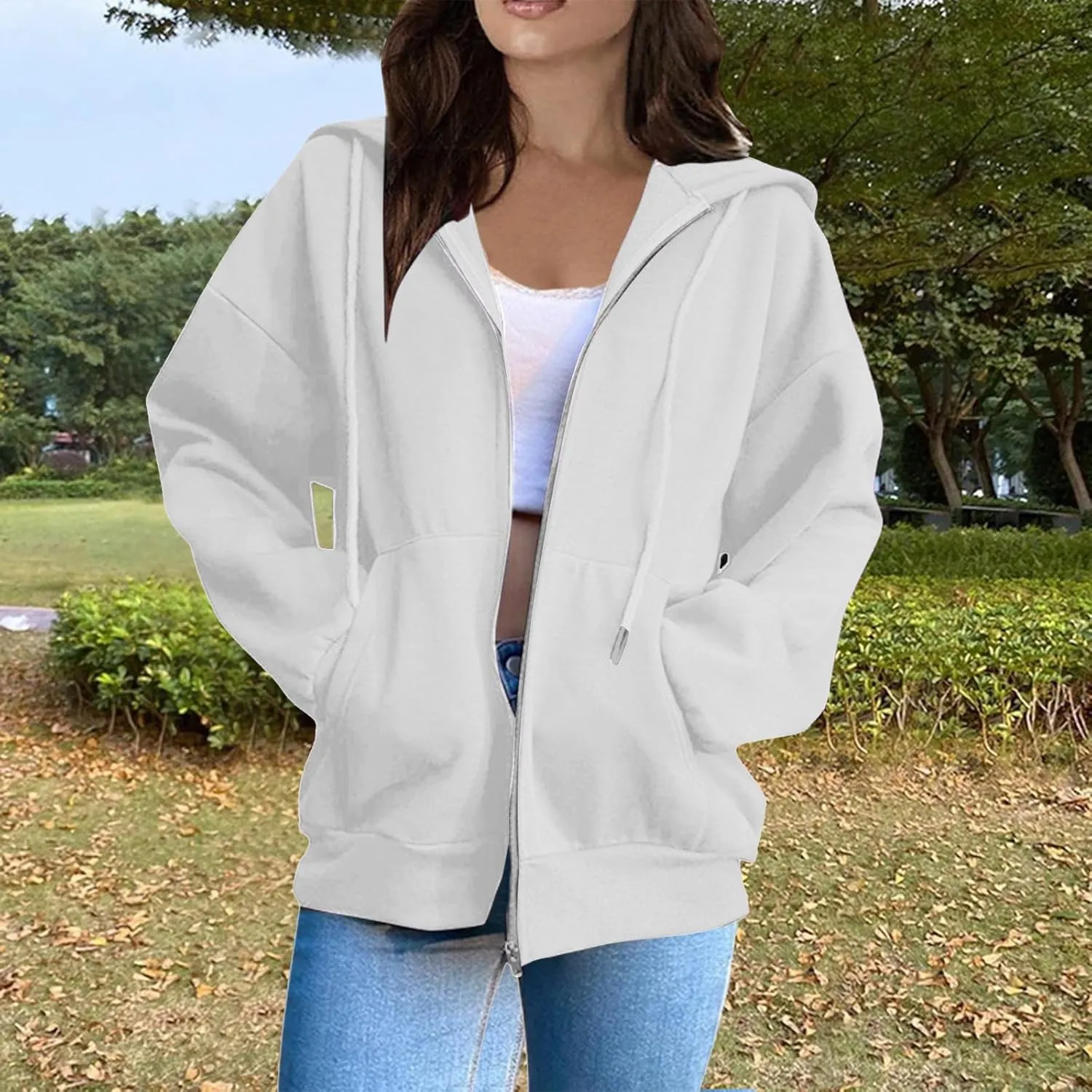 Zip Up Hoodies Women Long Sleeve Plus Size Sweatshirts for Women Y2k Jacket with Pockets Fall Winter Tops 2024