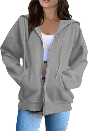 Zip Up Hoodies Women Long Sleeve Plus Size Sweatshirts for Women Y2k Jacket with Pockets Fall Winter Tops 2024